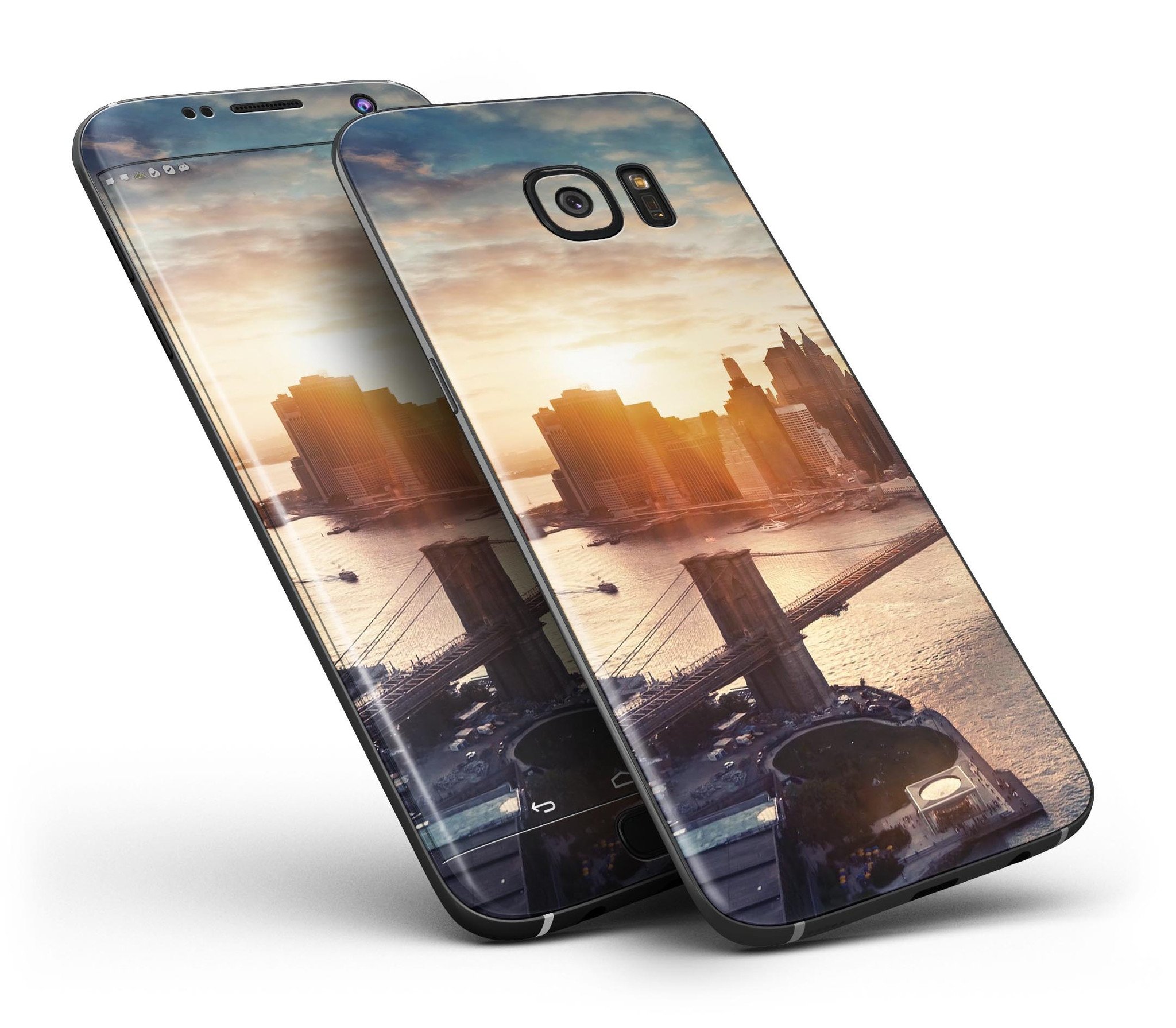 NYC Sunset Eve Full Body Skin-Kit for Samsung Galaxy S7 and S7 Edge, showcasing vibrant design and premium vinyl material.